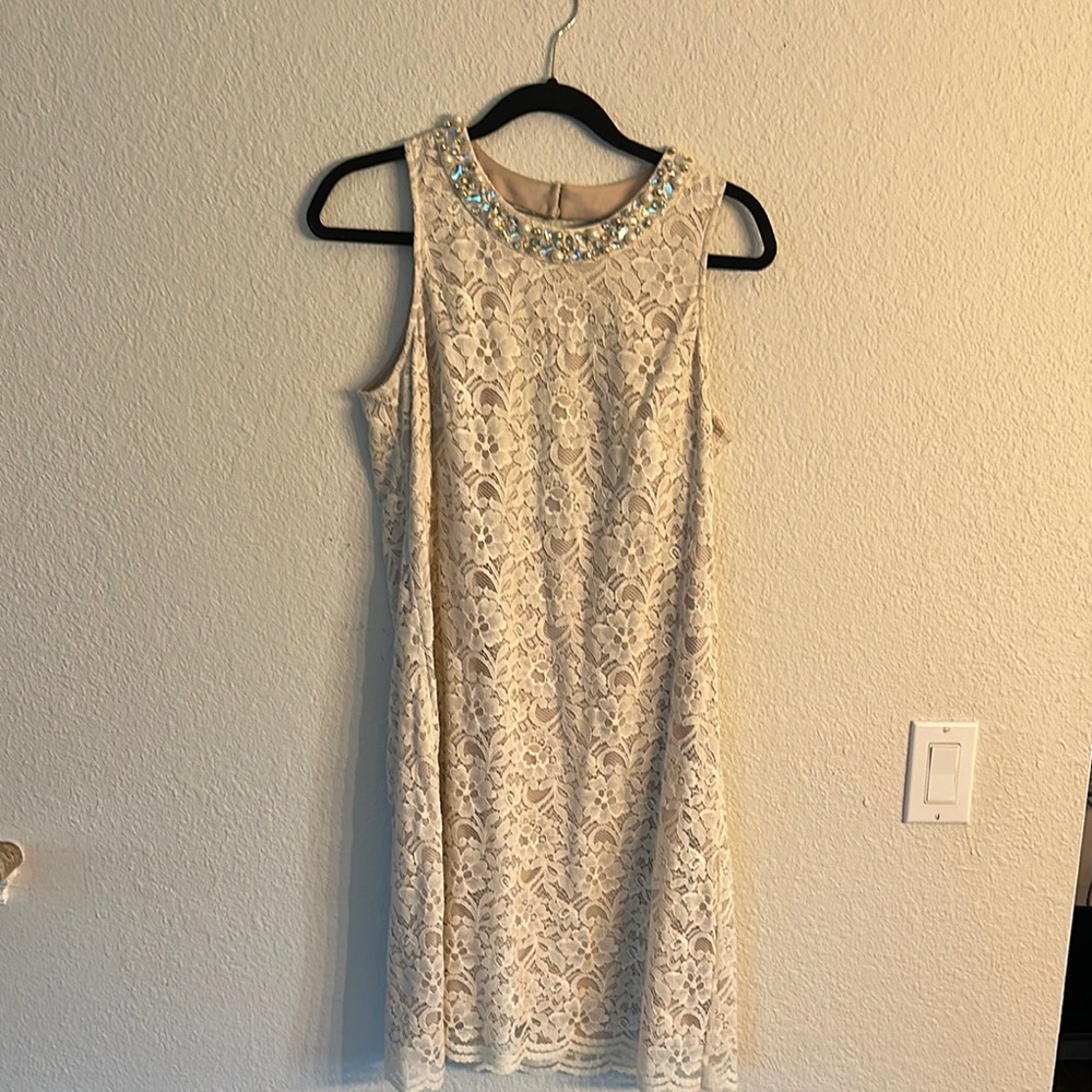 Jessica Cream Tan Sleeveless Halter Sheath Dress